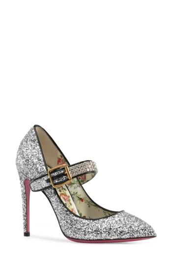 Women's Gucci Sylvie Pointy Toe Mary Jane Pump Us / 37eu - Metallic