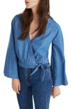 Women's Madewell Denim Bell Sleeve Wrap Top - Blue