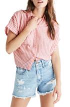 Women's Madewell Central Tie Back Stripe Shirt, Size - Pink
