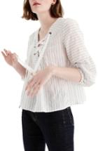Women's J.crew Lace-up Stripe Cotton Top - White