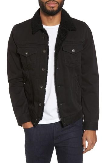 Men's Paige Alec Denim Jacket With Faux Shearling Trim, Size - Black