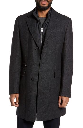 Men's Boss Nadim Wool Blend Top Coat R - Black