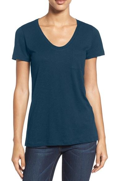 Petite Women's Caslon Relaxed Slub Knit U-neck Tee P - White