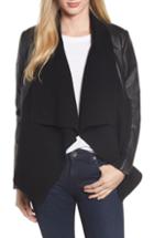 Women's Caslon Ribbed Drape Front Faux Leather Jacket, Size - Black