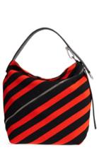 Proenza Schouler Medium Asymmetric Zip Stripe Textile Hobo - Black