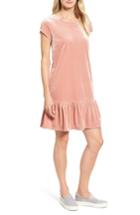 Women's Halogen Drop Ruffle Velvet Dress, Size - Pink