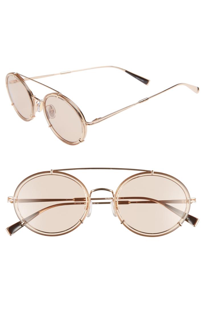Women's Max Mara 51mm Round Aviator Sunglasses - Beige Gold