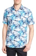 Men's Bugatchi Shaped Fit Ocean Print Sport Shirt - Blue