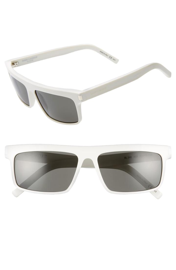 Women's Saint Laurent 57mm Flat Top Sunglasses - Ivory/ Grey