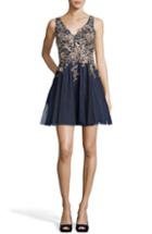 Women's Xscape Gold Embroidered Fit & Flare Cocktail Dress - Blue