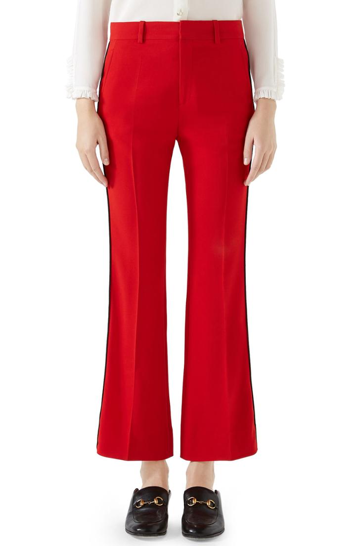 Women's Gucci Side Stripe Stretch Cady Crop Flare Pants Us / 44 It - Red