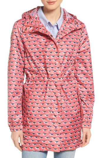 Women's Joules Right As Rain Packable Print Hooded Raincoat - Coral