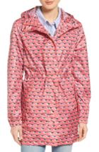 Women's Joules Right As Rain Packable Print Hooded Raincoat - Coral