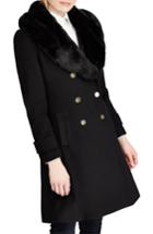 Women's Lauren Ralph Lauren Wool Blend Coat With Faux Fur Trim - Black