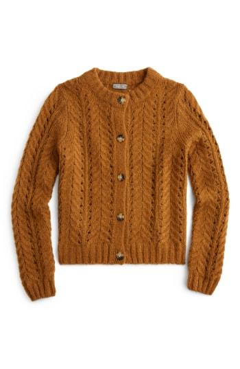 Women's J.crew Point Sur Pointelle Knit Cardigan - Brown