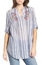 Women's Raga Setting Sail Embroidered Stripe Henley - Blue