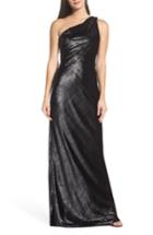 Women's Maria Bianca Nero Stelle Metallic Velvet One-shoulder Gown - Black