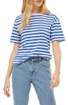Women's Topshop Contrast Neck Stripe Tee Us (fits Like 0) - Blue