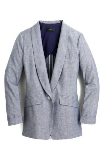 Women's J.crew Unstructured Shawl Collar Cotton Linen Blazer - Blue