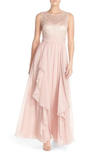 Petite Women's Eliza J Lace & Chiffon Gown P - Pink