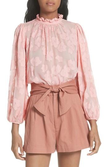 Women's Ulla Johnson Sandrine Silk & Cotton Jacquard Blouse - Pink