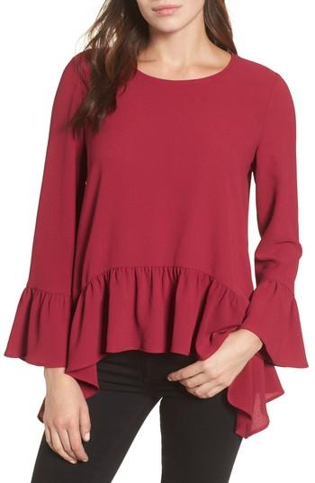 Women's Gibson Ruffle Asymmetrical Blouse - Red