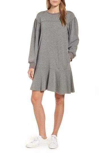Women's Caslon Ruffle Hem Cotton Blend Sweatshirt Dress - Grey