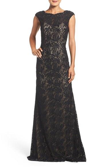 Women's La Femme Backless Beaded Lace Gown