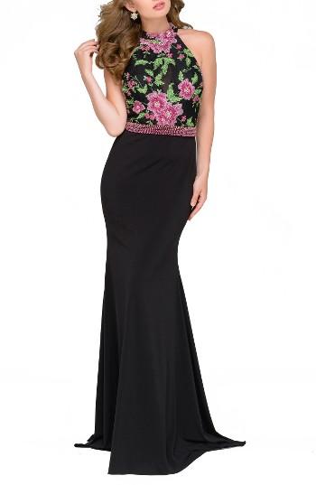 Women's Jovani Embellished Mermaid Gown - Black