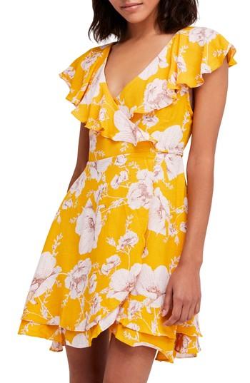 Women's Free People French Quarter Print Wrap Minidress - Yellow