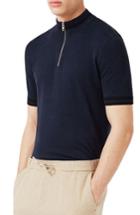 Men's Topman Stand Collar Knit Polo - Blue