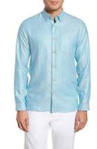 Men's Ted Baker London Linlins Herringbone Cotton & Linen Sport Shirt (l) - Blue