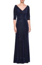 Women's La Femme Striped Velvet Column Gown - Blue