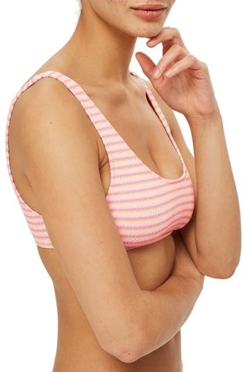 Women's Topshop Pastel Stripe Shirred Bikini Top Us (fits Like 0) - Pink