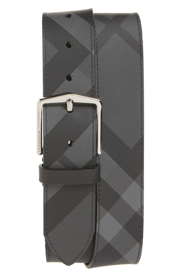 Men's Burberry Joe Check Belt Eu - Charcoal/ Black