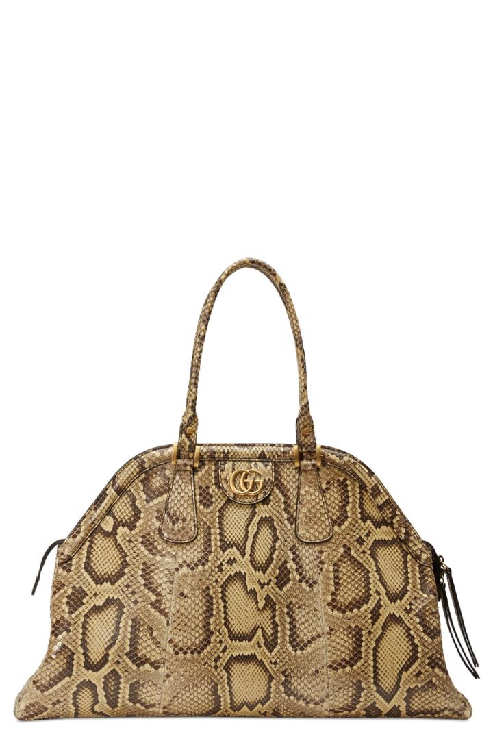 Gucci Large Linea S Genuine Python Top Handle Satchel - Beige