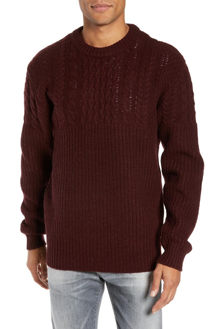 Men's Schott Nyc Half Cable Crewneck Sweater - Burgundy