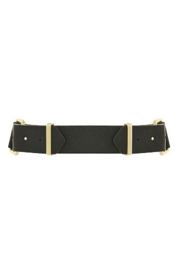 Women's Topshop Double Pin Stud Faux Leather Belt - Gold Multi