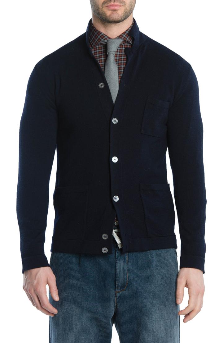 Men's Eleventy Merino Wool Cardigan, Size - Blue