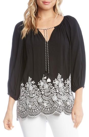 Women's Karen Kane Embroidered Tassel Tie Top - Black