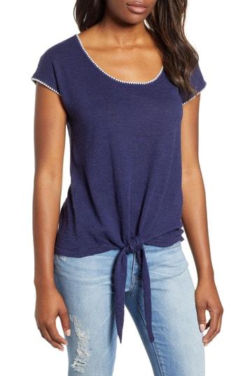 Women's Caslon Crochet Trim Tie Front Top - Blue