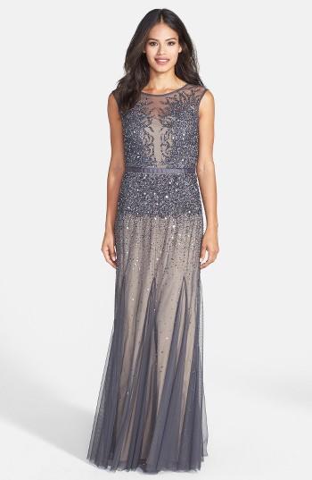 Women's Adrianna Papell Beaded Chiffon Gown - Grey