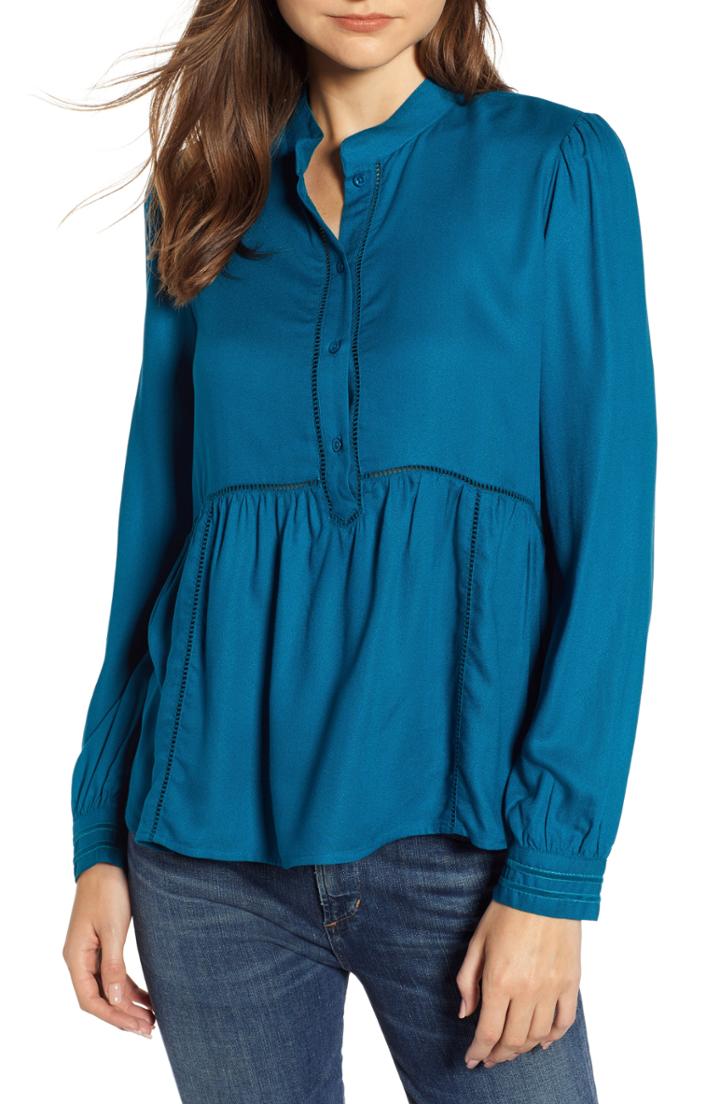 Women's Hinge Lace Popover Shirt - Blue/green