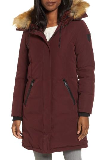 Women's Vince Camuto Down & Feather Fill Parka With Faux Fur Trim - Burgundy