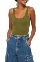 Women's Topshop Textured Scoop Neck Bodysuit Us (fits Like 0) - Green