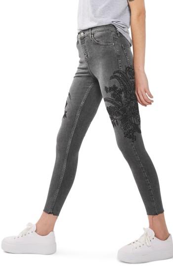 Women's Topshop Jamie Sketch Embroidered Skinny Jeans
