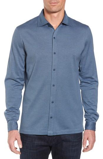 Men's Bugatchi Print Knit Sport Shirt, Size - Blue