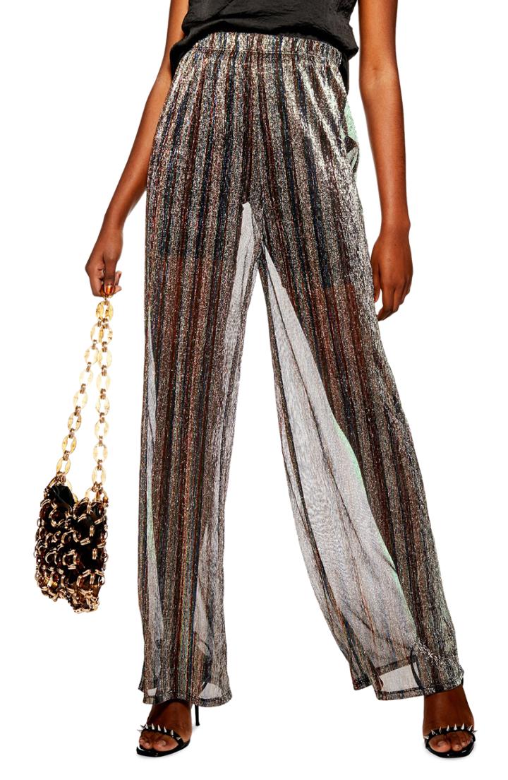 Women's Topshop Wide Leg Sheer Glitter Pants - Black