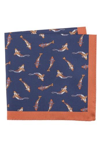 Men's Ted Baker London Koi Fish Silk Pocket Square, Size - Orange