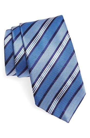 Men's David Donahue Stripe Silk & Cotton Tie, Size X-long - Blue